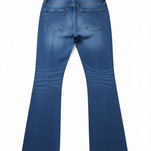 Vazoca High Rise Embroidered Floral Flare Blue Jeans Raw Hem Boho Hippie Y2K XL - Picture 4 of 9